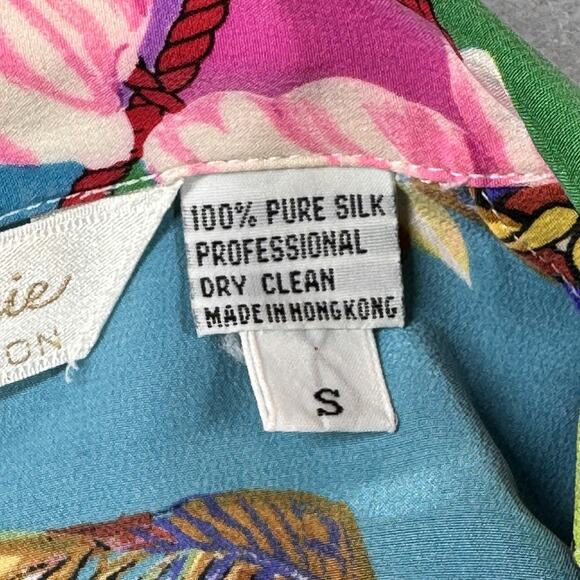 Vintage Bella Camicie Shirt Womens Small Silk Hawaiian Floral Fish Print 90s - Picture 4 of 13